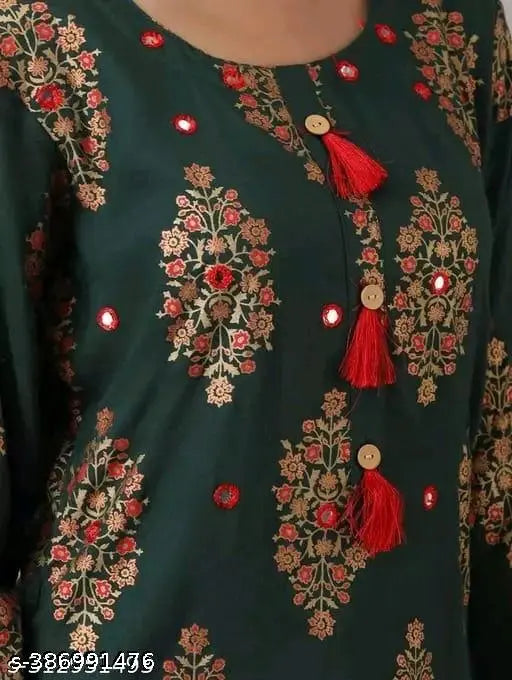 Black embroidered floral kameez with red tassel details