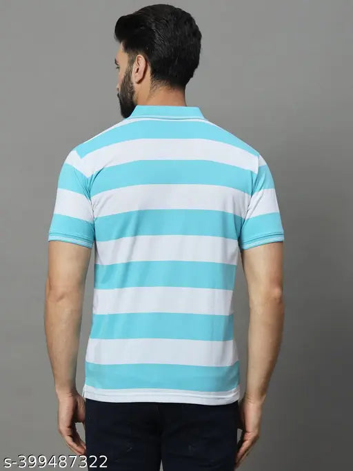 UNIBERRY Mens blue-striped polo cotton blend short sleeves t-shirt, pocket on chest