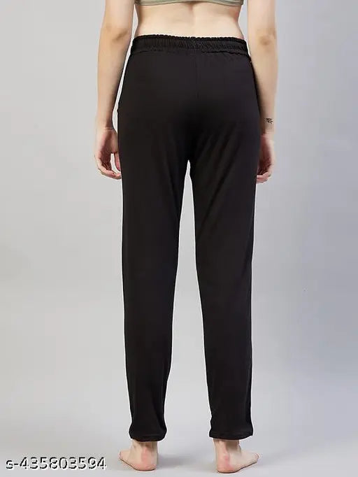 Trendy black women's athletic track pants with elastic waistband and drawstring closure
