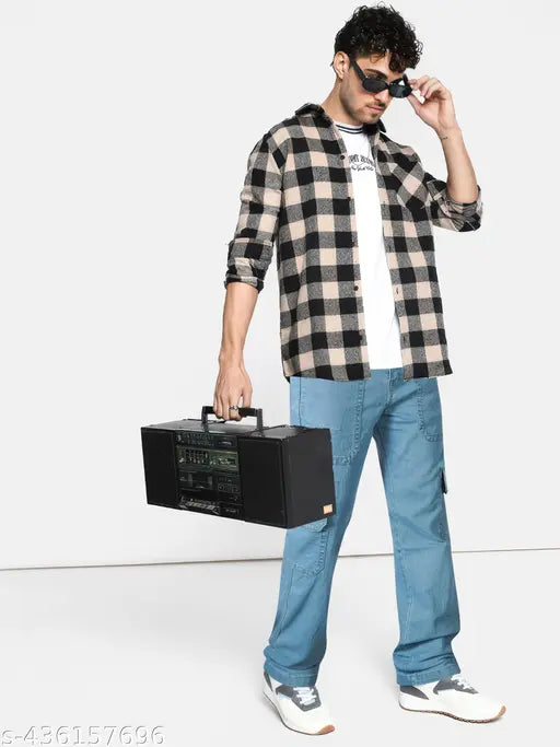 Light blue denim cargo pants men's style