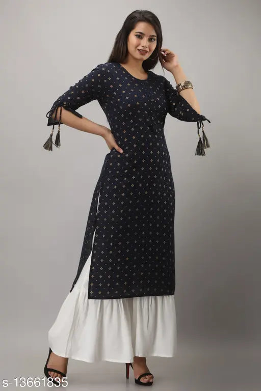 Black printed cotton slub kurta, rayon sherwani set