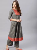 Red and grey women ethnic front slit kurti