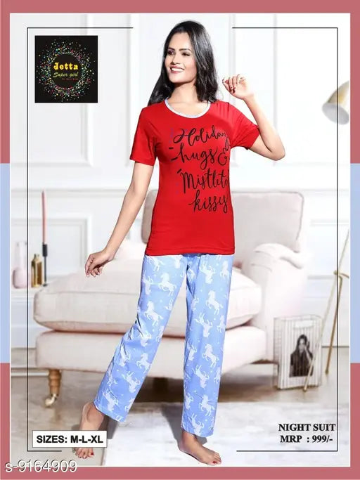 Cotton t-shirt and pyjama set, classy women's printed top & bottom set, made in India