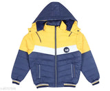 Yellow and blue padded winter coat with zip closure
