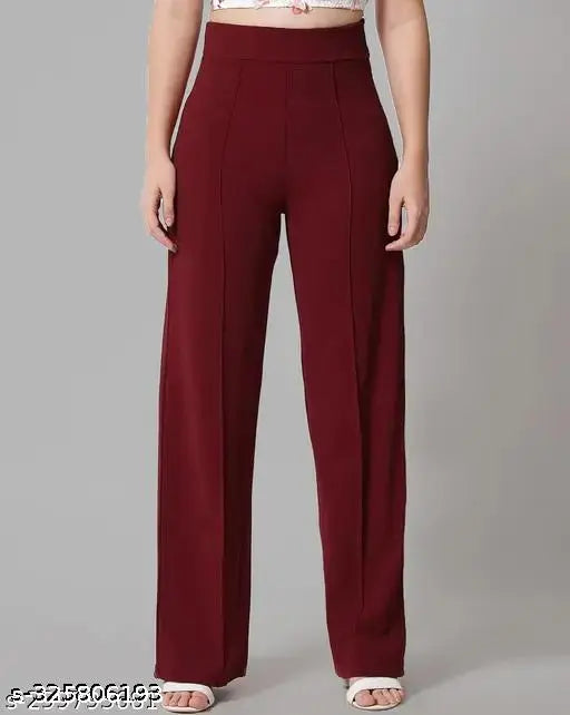 Stylish polyester solid-colored women's trousers, available in various sizes from XS to XL, originating from India