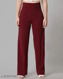 Stylish polyester solid-colored women's trousers, available in various sizes from XS to XL, originating from India