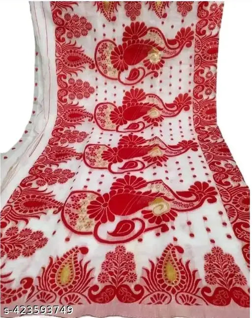 Yellow Surat Shoft jamdani saree with vichitra silk blouse, embroidered design, Indian origin, free size (5.5m x 0.9m)