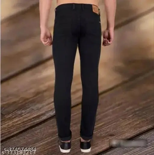 Monk black plain jeans, denim men's jean from Shriradhe Enterprises. Solid black denim for any occasion. Sizes: 30 (30 waist, 38 length), 36 (36 waist, 40 length). Made in India