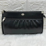 Black artificial leather clutch with multiple pockets for women