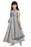 Grey silk sleeveless frock for girls, printed net pattern, size 3-4 years, India origin