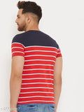 Men's round neck red cotton blend t-shirt with printed pattern, short sleeves and half sleeve design, M/L sizes