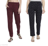 Lower pajama: Navy blue polka dot sweatpants and magenta pajama pants