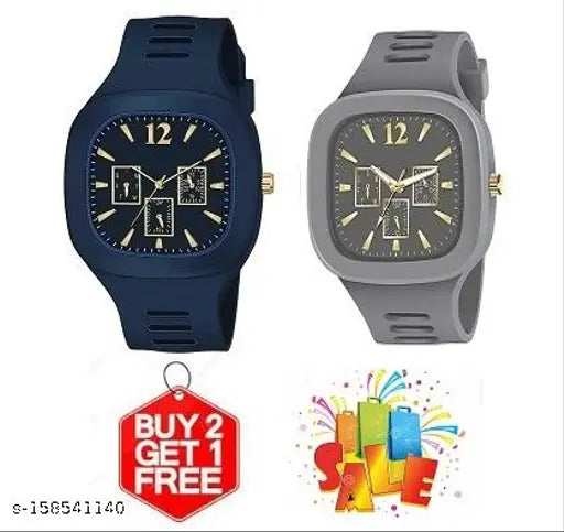 Square multi color dial silicone strap watch with adjustable buckle for men and boys