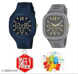Square multi color dial silicone strap watch with adjustable buckle for men and boys
