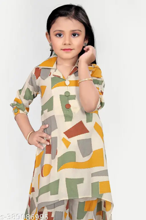 Beautiful pure cotton coord set for kids (A-line pyjamas with long sleeves), Giomatric designed, Indian origin
