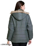 Winter grey nylon jacket, solid pattern, long sleeves, size L (bust 40", length 28") or XL (bust 42", length 30"), made in India