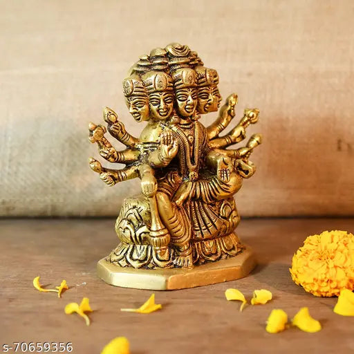 Brass Indian Goddess Statue - Gayatri Ma Idol for Puja Mandir Temple, 9cm L x 11.5cm H x 5cm B, 1.1KG weight, brass material