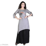 Rayon embroidered net NYPA Women's kurta and palazzo set, three-quarter sleeves