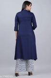 Rayon A-line kurti with printed Palazzo, solid color and three-quarter sleeves, Indian women's traditional outfit made from pure rayon