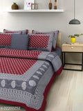 Graceful cotton flat sheets with ethnic motifs, 144 thread count, double bed and 2 pillow covers - Indian-printed