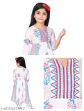 White rayon A-line palazzos with printed three-quarter sleeves for kids, aged 3-16 years, Indian traditional top without dupatta