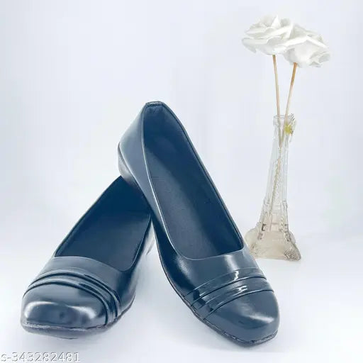 Formal Black Belly - synthetic leather slip-on ballerinas. Stylish, skin-friendly, and comfortable footwear with bounce back sole." (123 characters)