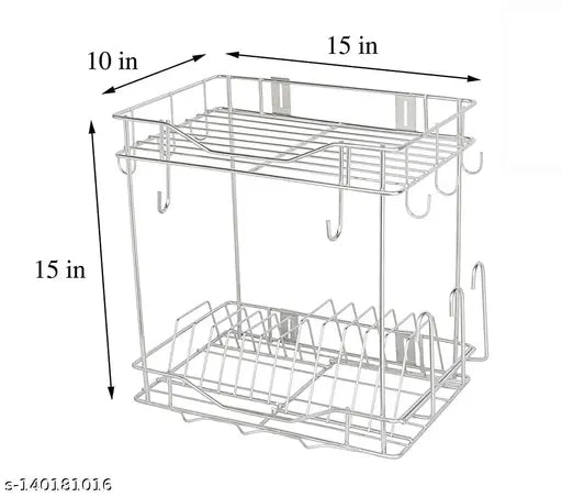 Silver metal dish rack with adjustable shelves, 10 in. x 15 in