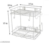 Silver metal dish rack with adjustable shelves, 10 in. x 15 in