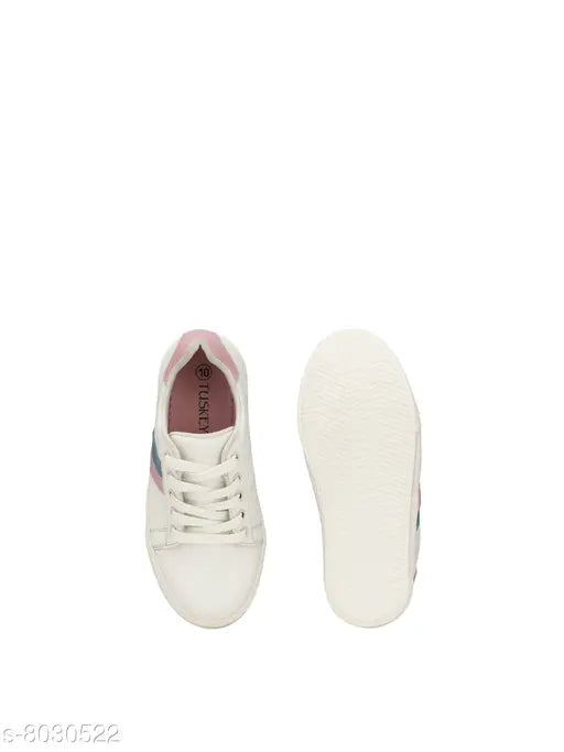 Tusky Boys casual white sneakers with genuine leather, antiskid sole for kids