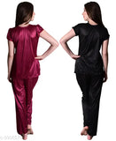 Wine black satin pajama set combo, women's sleepwear by Senslife