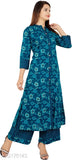 Bright printed cotton Kurta & Palazzo set, elegant three-quarter sleeves, Indian women's fashion