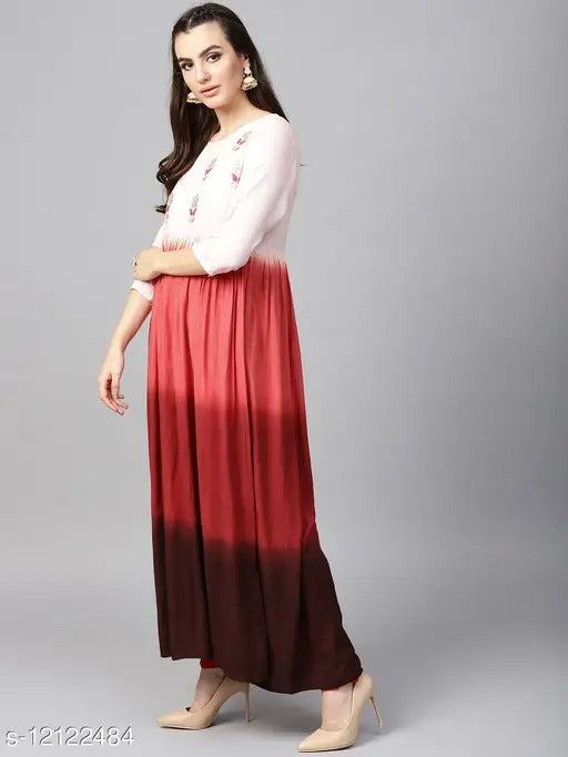 Red cotton kameez with floral print