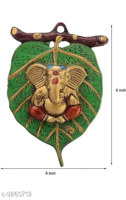 Metal Ganesh Idol, Fashion Bizz religious figurine on leaf, Indian handcrafted decorative art