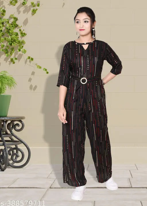 Embellished cotton blend jumpsuit for women, long sleeves, Indian origin