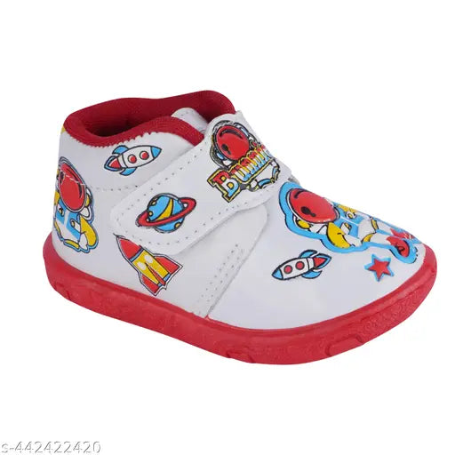 Red and white casual shoes with bunny print, featuring velcro closure