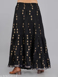 Black printed rayon long skirt, stylish and versatile for women's wardrobe