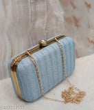 Light blue sequin clutch purse with long chain