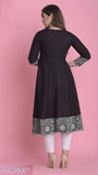 Divena womens rayon ethnic motif printed flared kurti, black and white