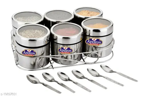 Apeiron spice containers set, six pieces with lids, 400ml dry fruit and masala dabba kitchen storage boxes