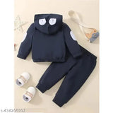 Navy blue tracksuit, kids winter wear, 100% cotton, zipper closure, 2 piece set