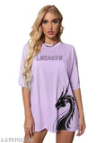 Purple printed cottonblend oversized half sleeve t-shirt