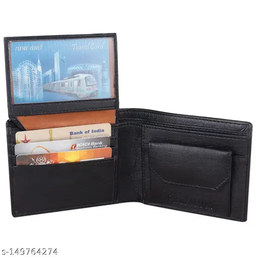 Black PU textured net Mens Stylist Wallet. Durable design with 5 card slots, 2 secret compartments, and coin pocket