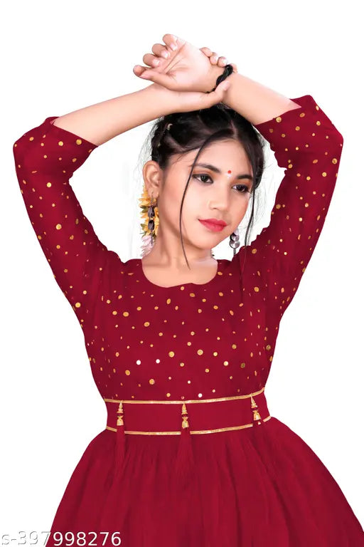 Elegant net princess gown for kids, intricate detailing, Indian craftsmanship, formal wear for children's parties