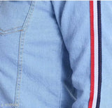 Denim self-design net waistcoat, comfy glamorous women's jacket - long sleeves, XS to XL sizes