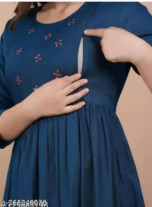 Rayon maternity anarkali breastfeeding kurti with three-quarter sleeves, solid color, suitable for M, L, XL, XXL sizes