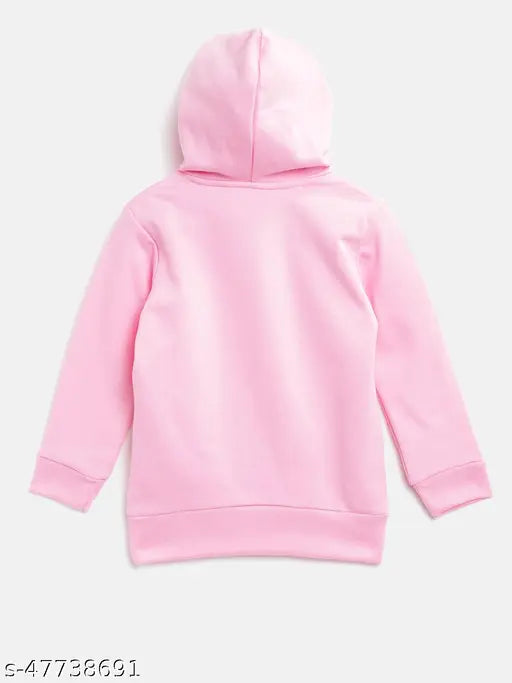 Cotton blend, printed hooded sweatshirt for girls aged 2-8 years, featuring pink and white design, made in India