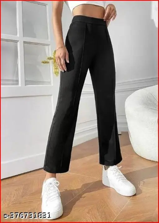 Black high-waisted women's pants with pockets