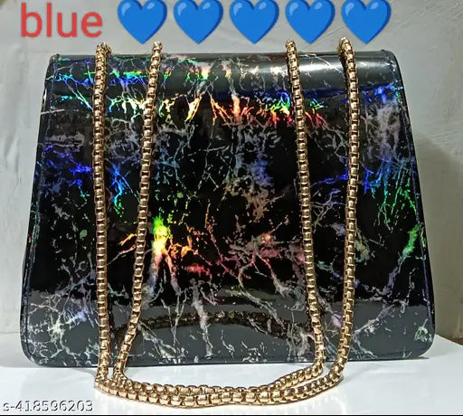 Quilted PU crossbody sling bag, golden chain accents, women's fashion accessory