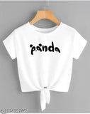 White Lycra crop top with panda print for women, short sleeves and diverse sizes available