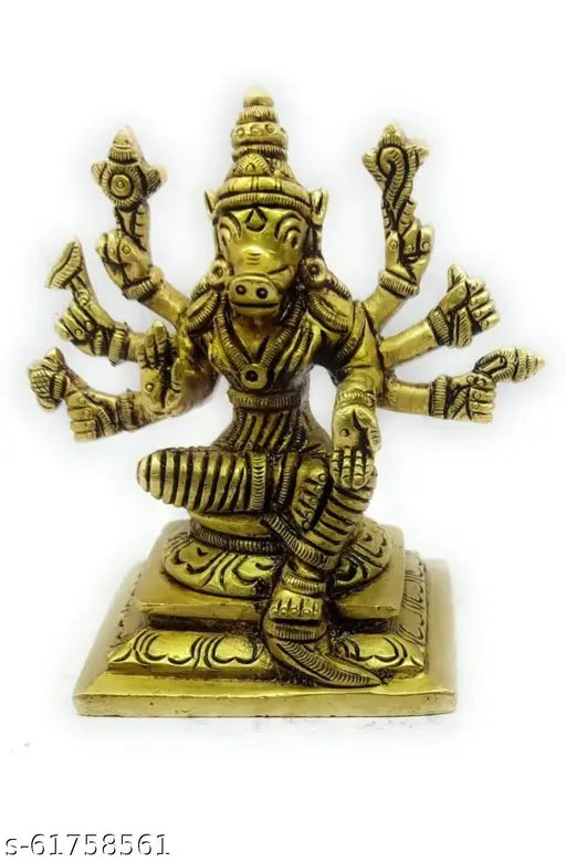 Brass Varahi idol (650gm), intricate representation of Hindu deity Varahi, detailed figure stands 12cm tall